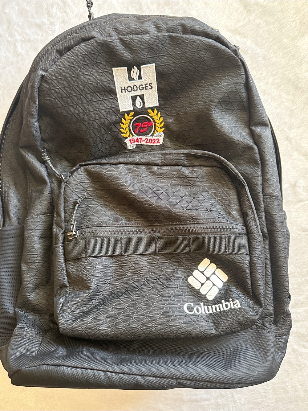 Columbia Black Men's Backpack with Front Zip Pocket and White Logo